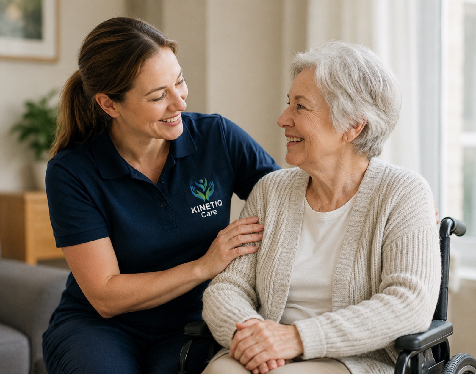 Caregiver and participant smiling — Ipswich disability support